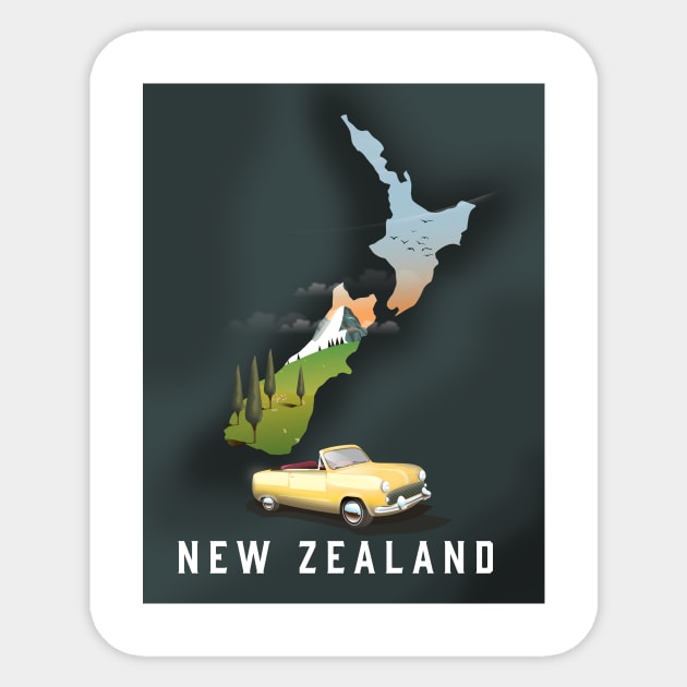 New Zealand Map Travel poster Sticker by nickemporium1